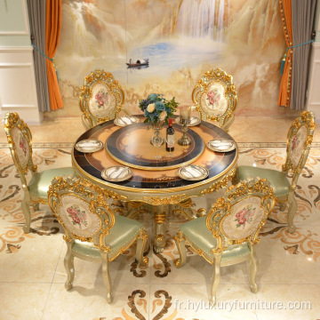 Table à manger ronde en bois massif de style européen classique